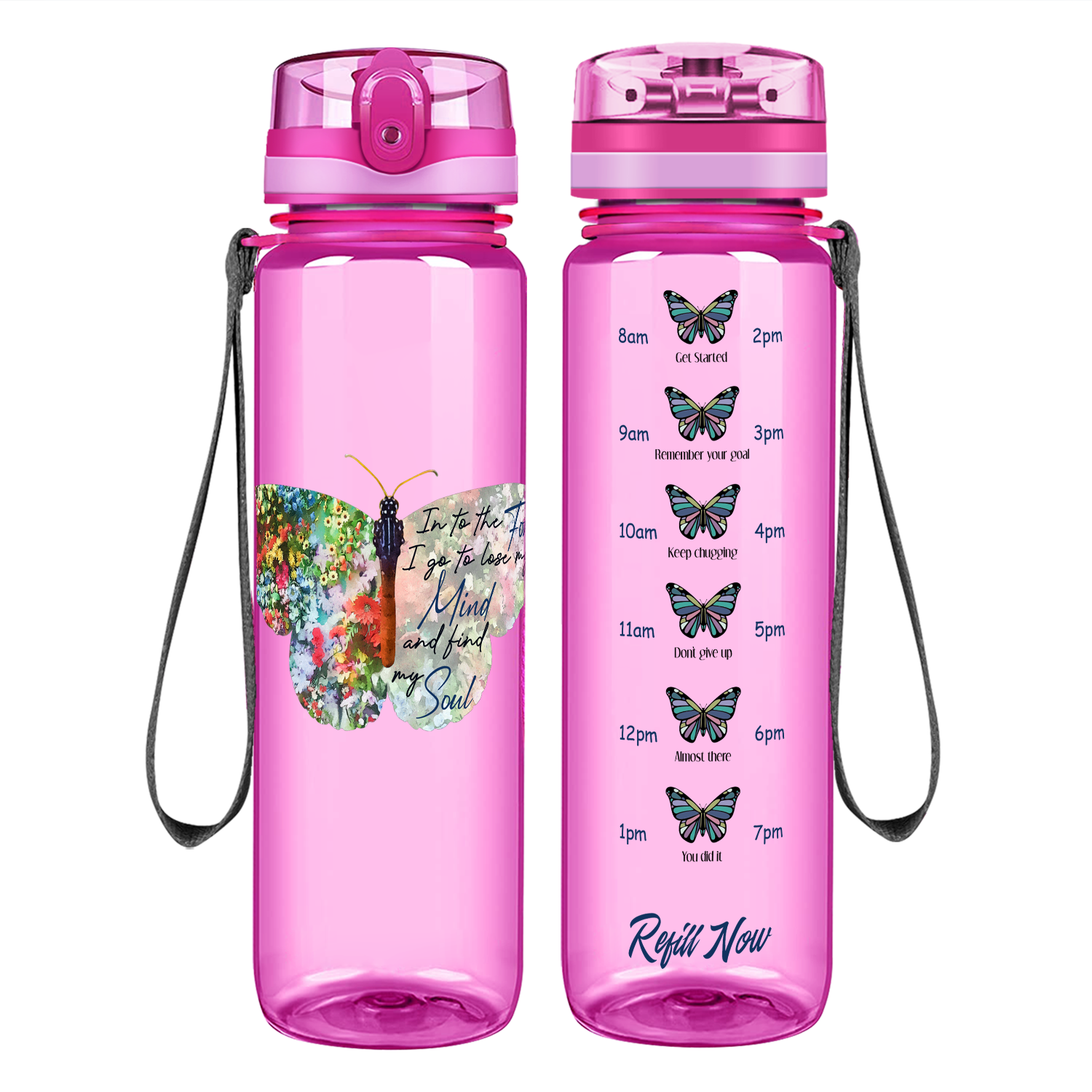 Mind and Soul Butterfly on 32 oz Motivational Tracking Water Bottle