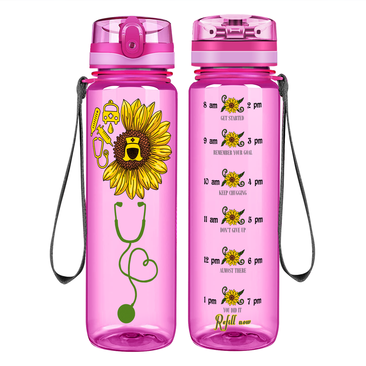 Nurse Sunflower on 32oz Motivational Tracking Water Bottle