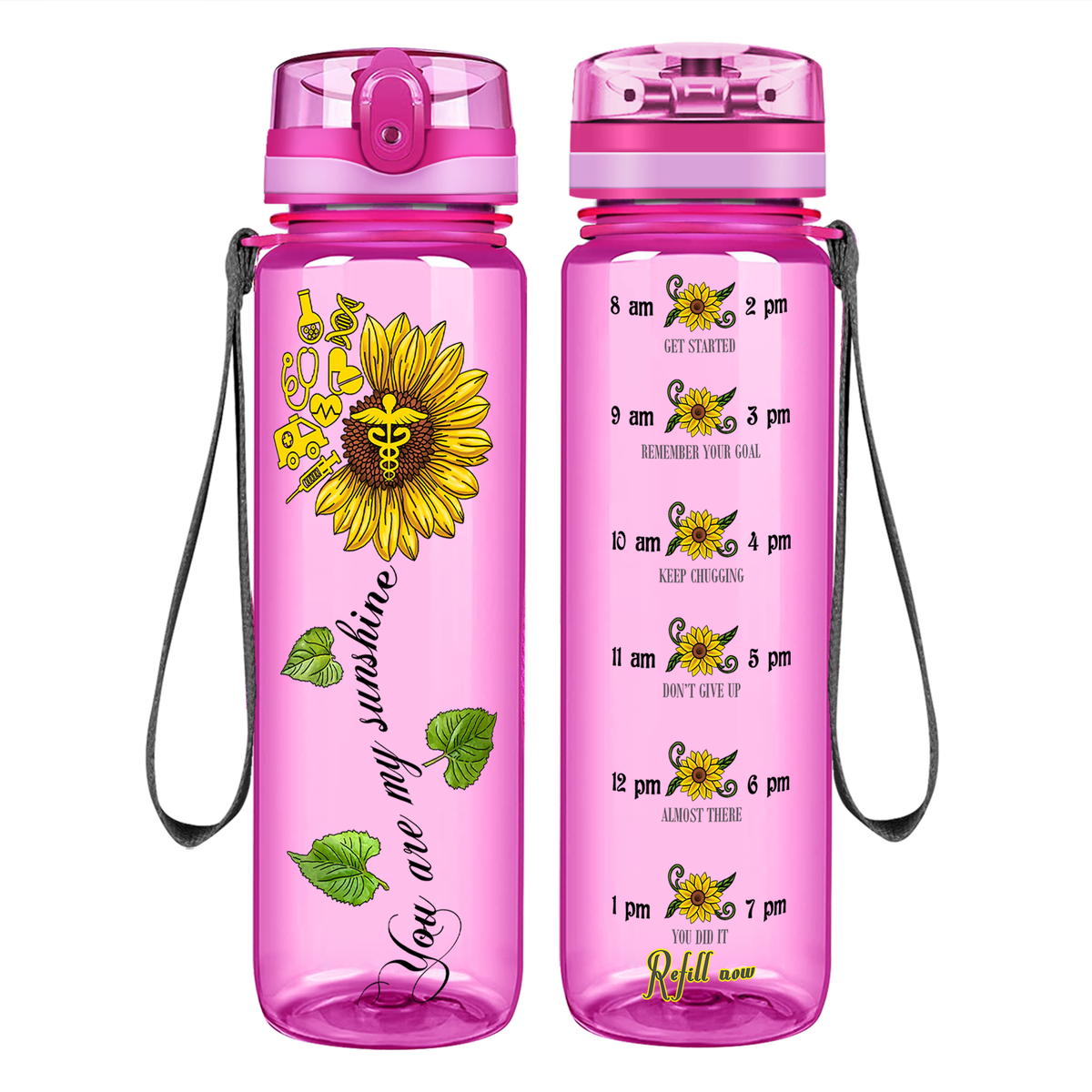 Nurse My Sunshine Sunflower on 32oz Motivational Tracking Water Bottle
