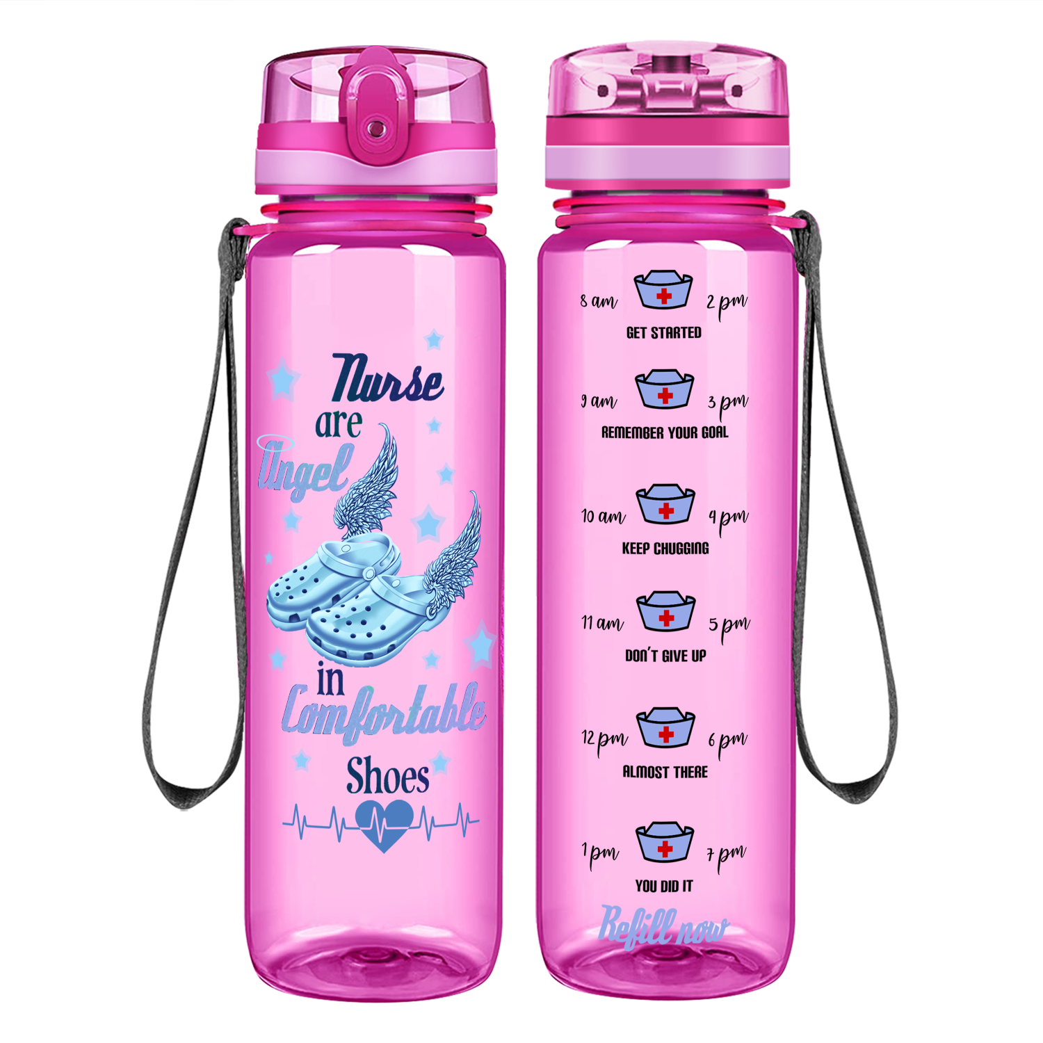 Nurses are Angel on 32oz Motivational Tracking Water Bottle - Cuptify