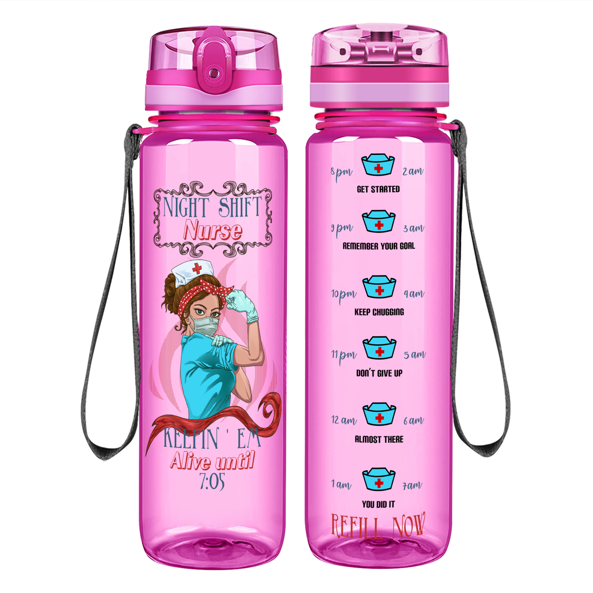Night Shift Nurse on 32oz Motivational Tracking Water Bottle