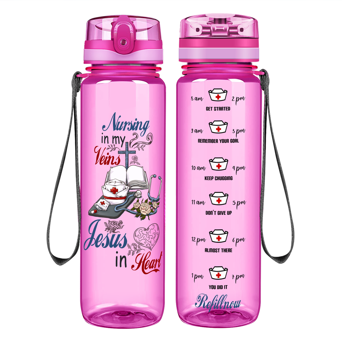 Nursing in my Veins on 32oz Motivational Tracking Water Bottle