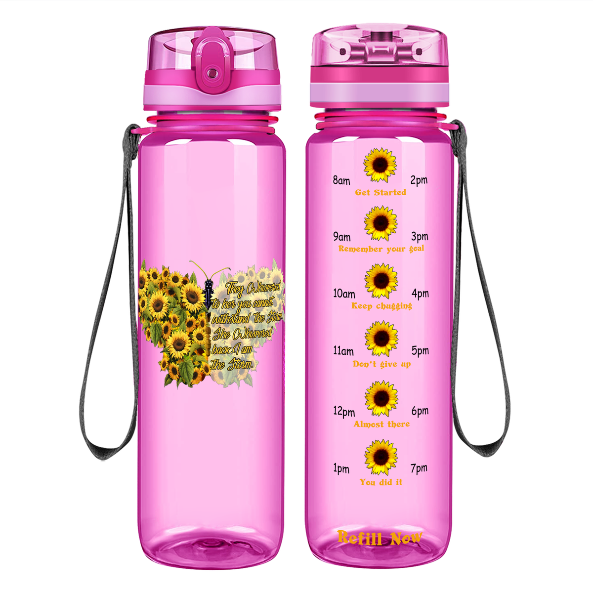 I Am The Storm Sunflower Butterfly on 32 oz Motivational Tracking Water Bottle
