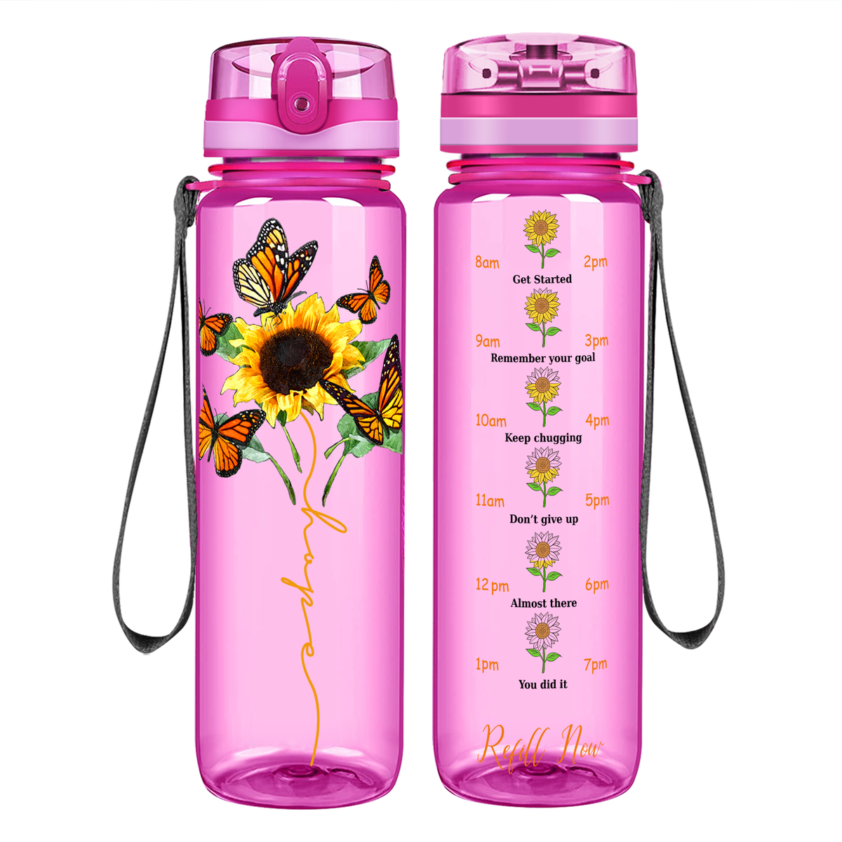 Butterfly Hope on 32 oz Motivational Tracking Water Bottle