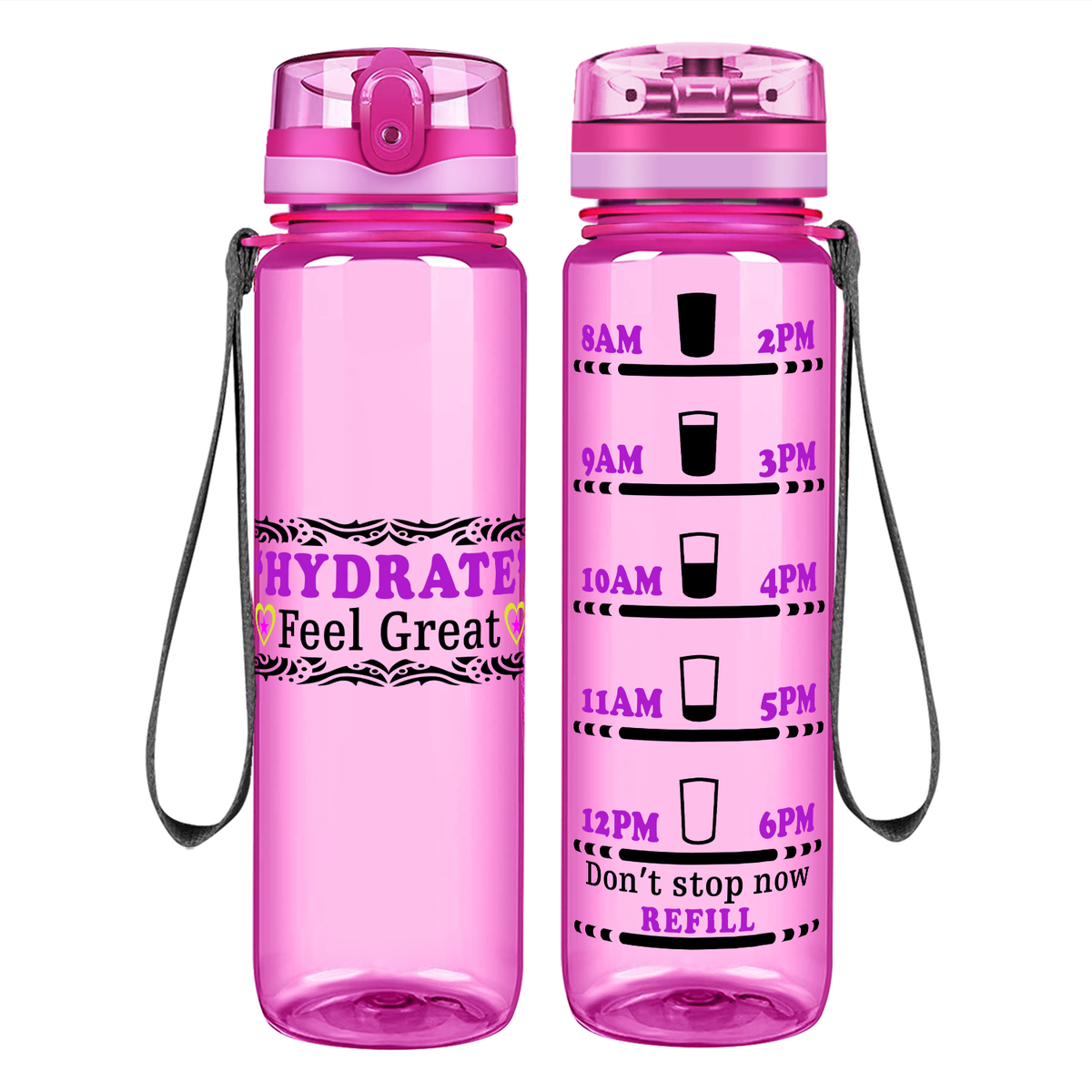 Hydrate to Feel Great on 32 oz Motivational Tracking Water Bottle