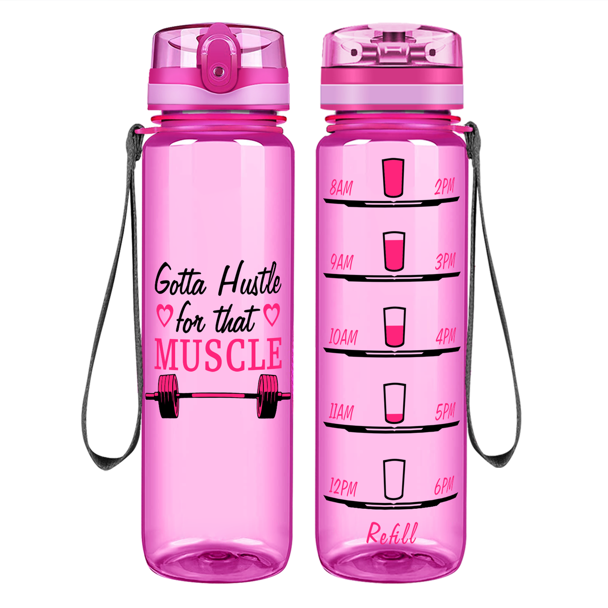 Heart Hustle For Muscle on 32 oz Motivational Tracking Water Bottle