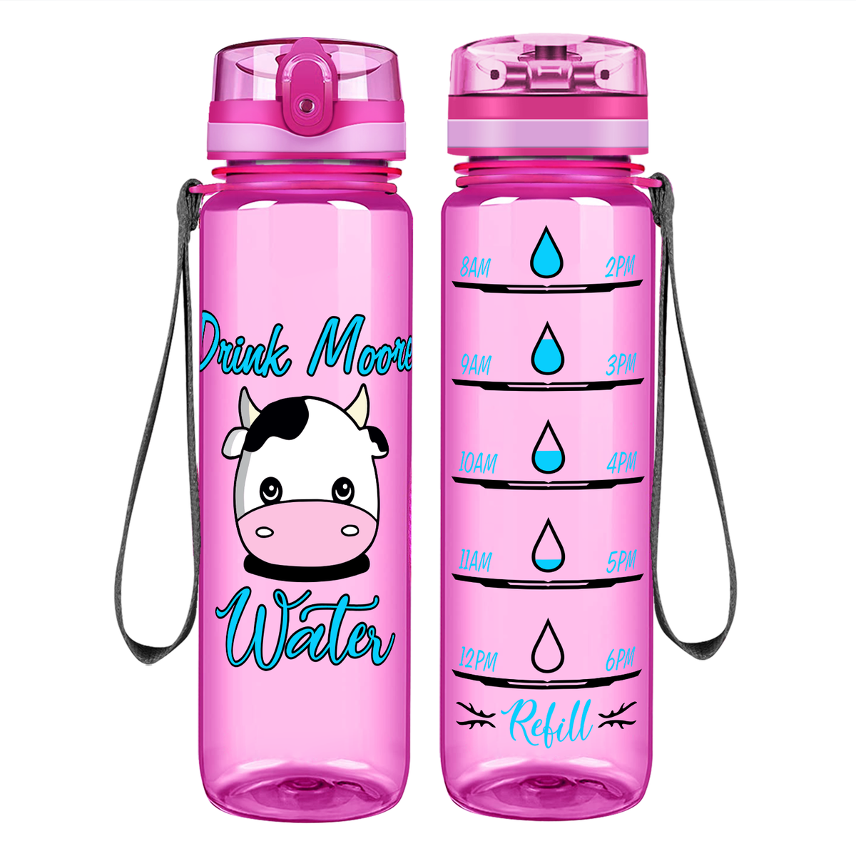 Drink Moo Water on 32 oz Motivational Tracking Water Bottle