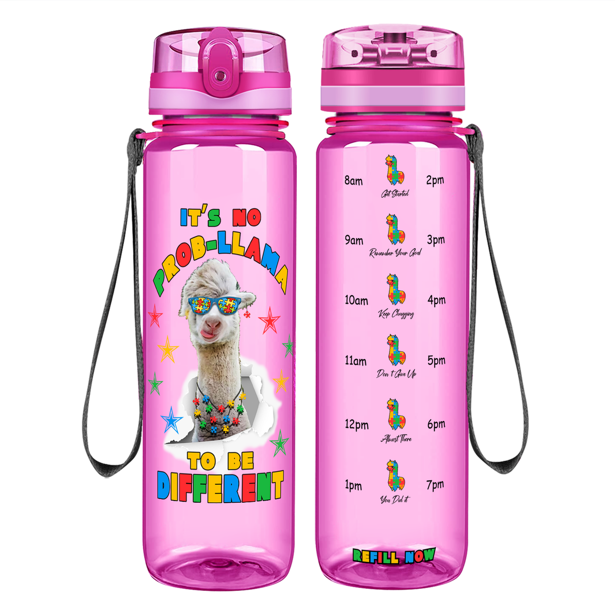 No Prob-llama Autism Stars on 32 oz Motivational Tracking Water Bottle