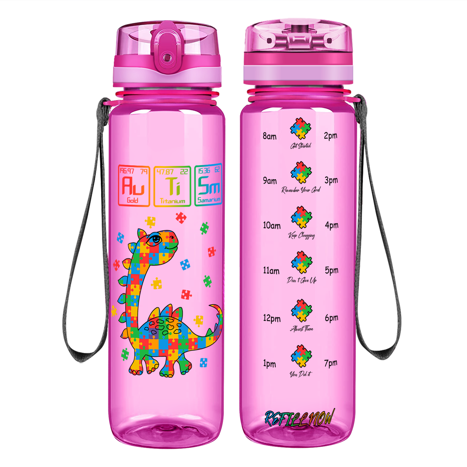 Scientific Autism Dinosaur Puzzle Motivational Tracking Water Bottle