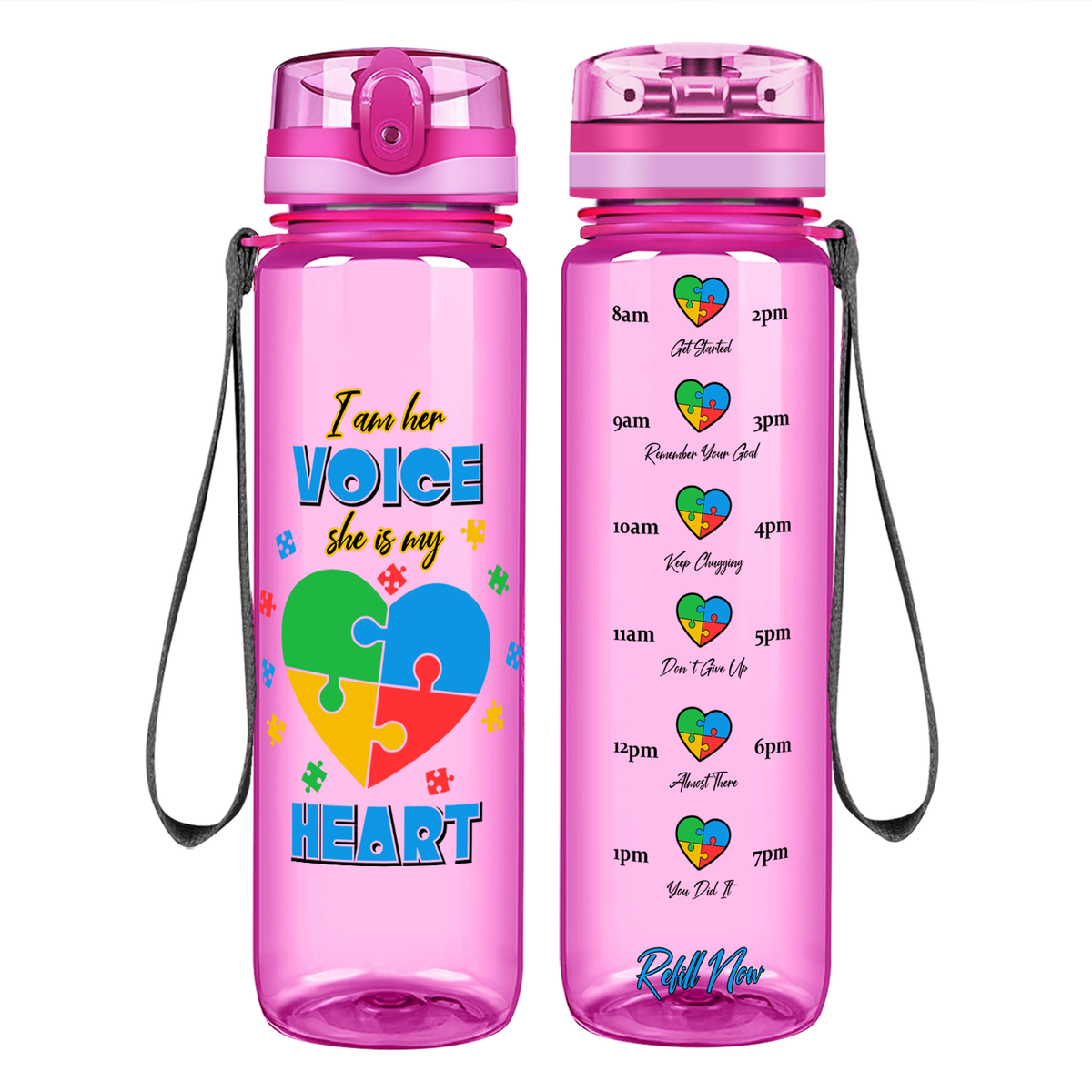 She is My Heart Autism Puzzle on 32 oz Motivational Tracking Water Bottle