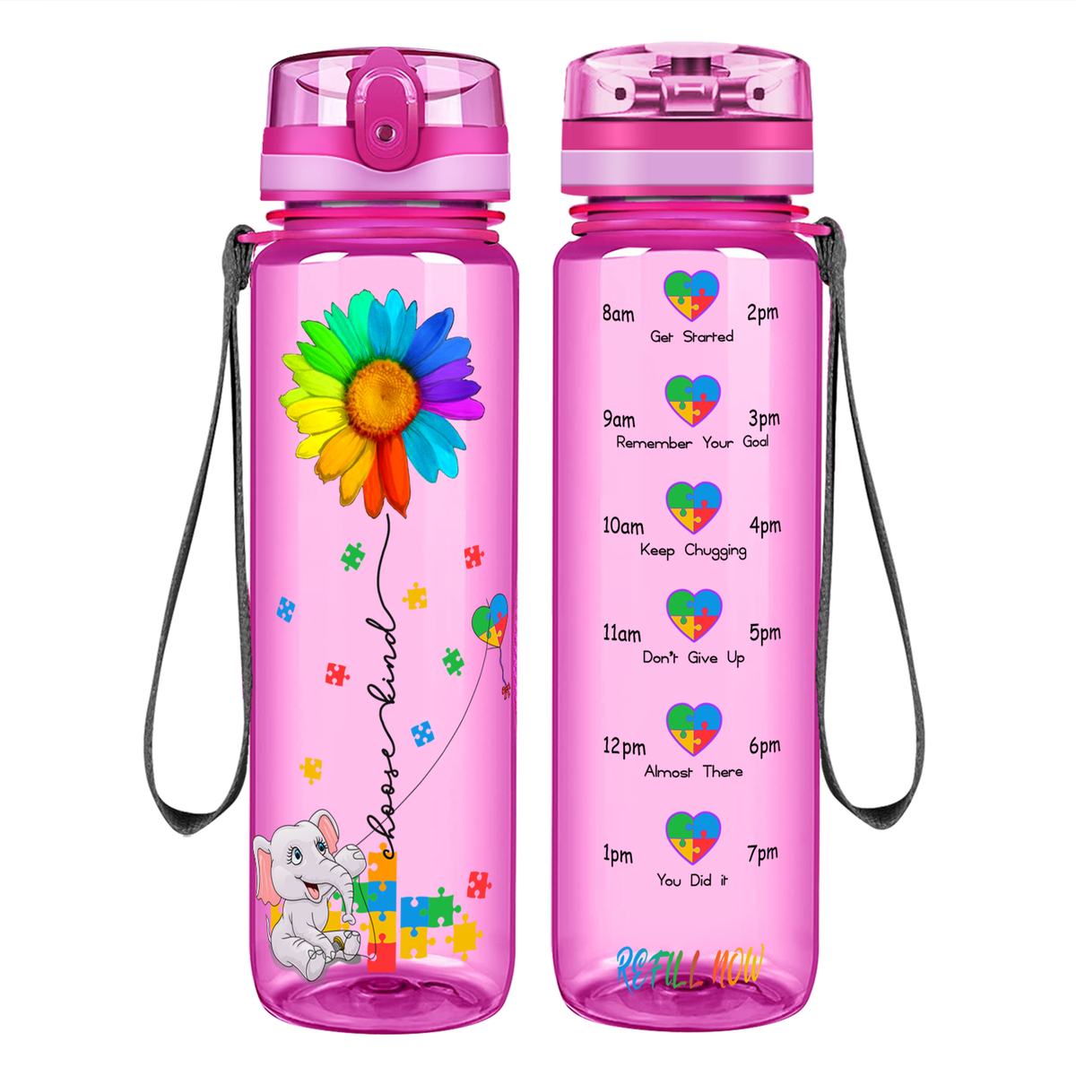 Autism Elephant Kindness Kite on 32 oz Motivational Tracking Water Bottle
