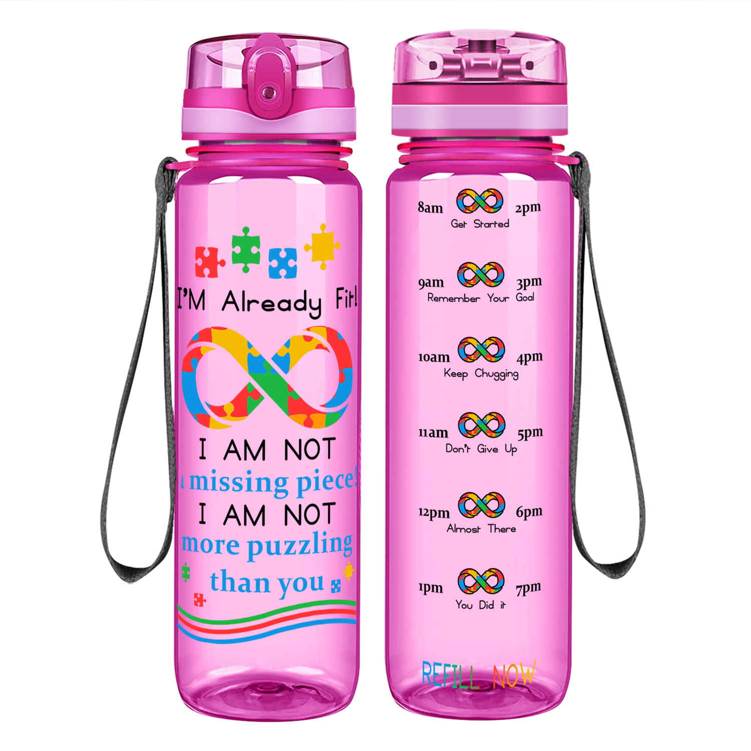 Already Fit Autism Infinity Puzzle Motivational Tracking Water Bottle