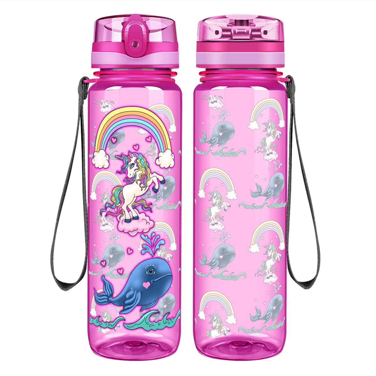 Unicorn Narwhal Love on 32 oz Motivational Tracking Water Bottle