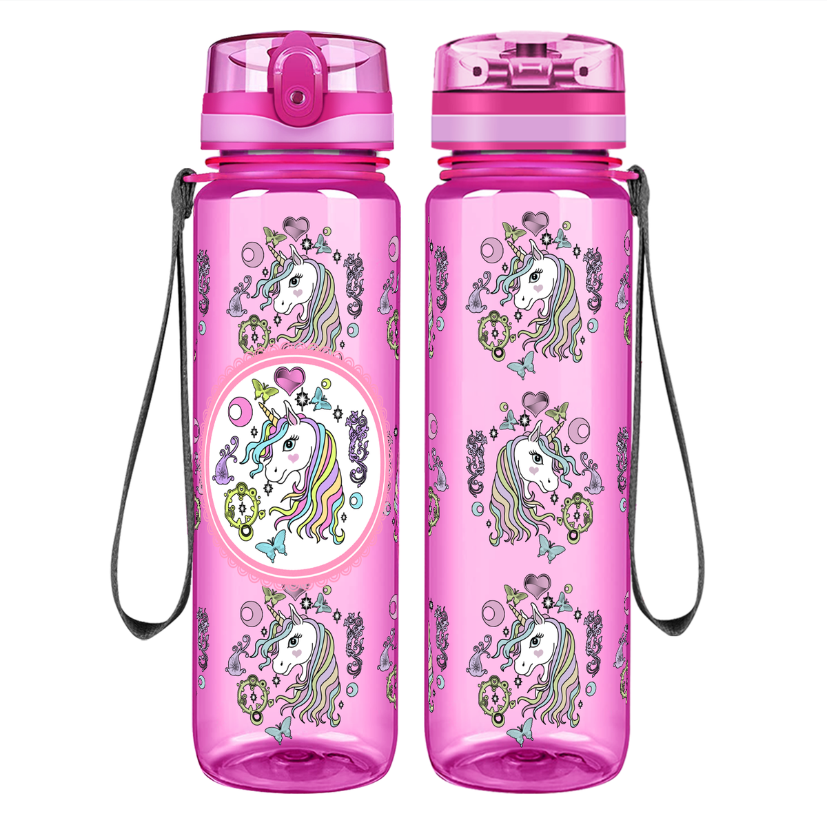Pretty Unicorn on 32 oz Motivational Tracking Water Bottle