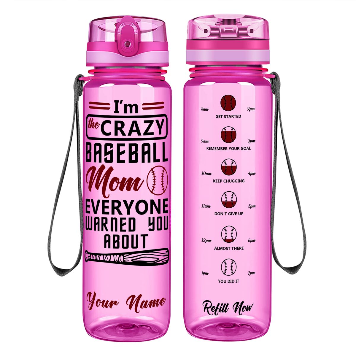 Personalized I'm the Crazy Baseball Mom on 32 oz Motivational Tracking Water Bottle