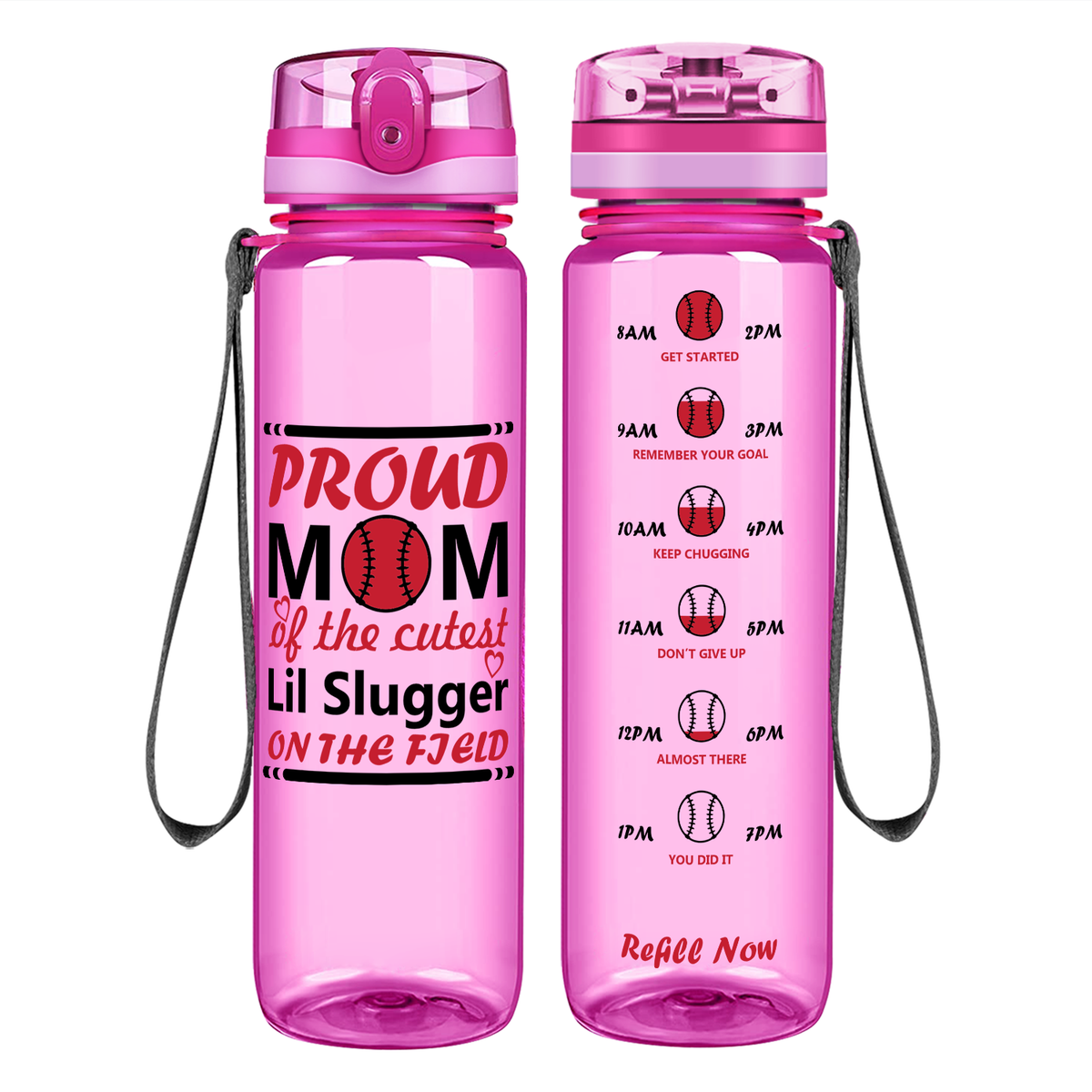 Proud Baseball Mom on 32 oz Motivational Tracking Water Bottle