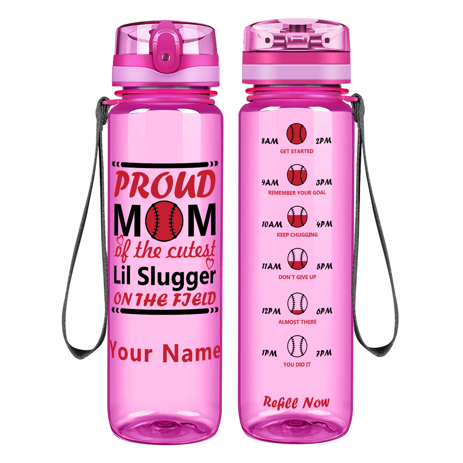 Personalized Proud Baseball Mom on 32 oz Motivational Tracking Water Bottle