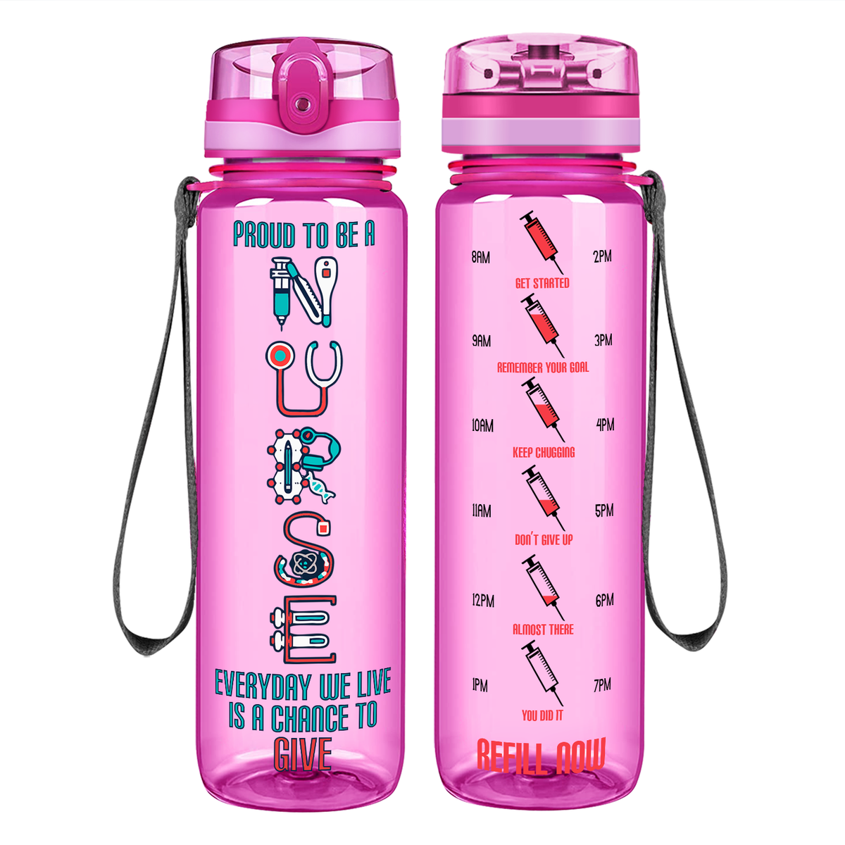 Proud to be a Nurse on 32oz Motivational Tracking Water Bottle