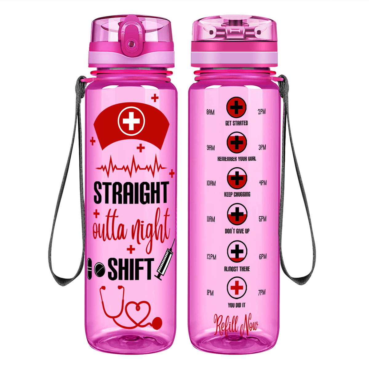Straight Outta Night Shift on 32oz Motivational Nurse Water Bottle