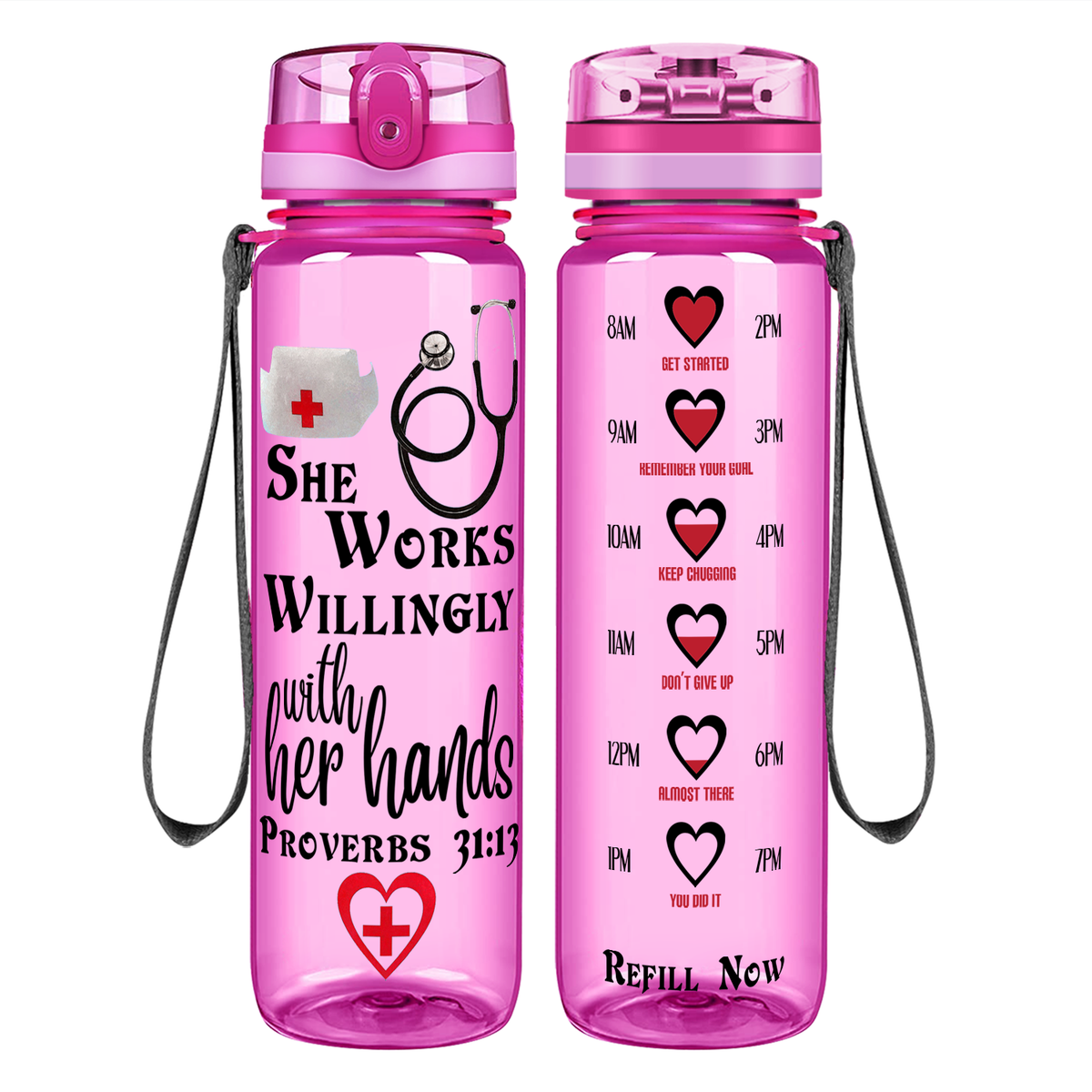 She Works Willingly with Her Hands on 32oz Motivational Nurse Water Bottle