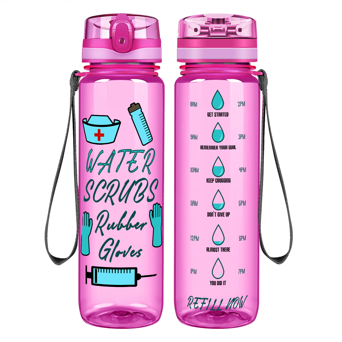 Water Scrubs Rubber Gloves Nurse on 32oz Motivational Tracking Water Bottle