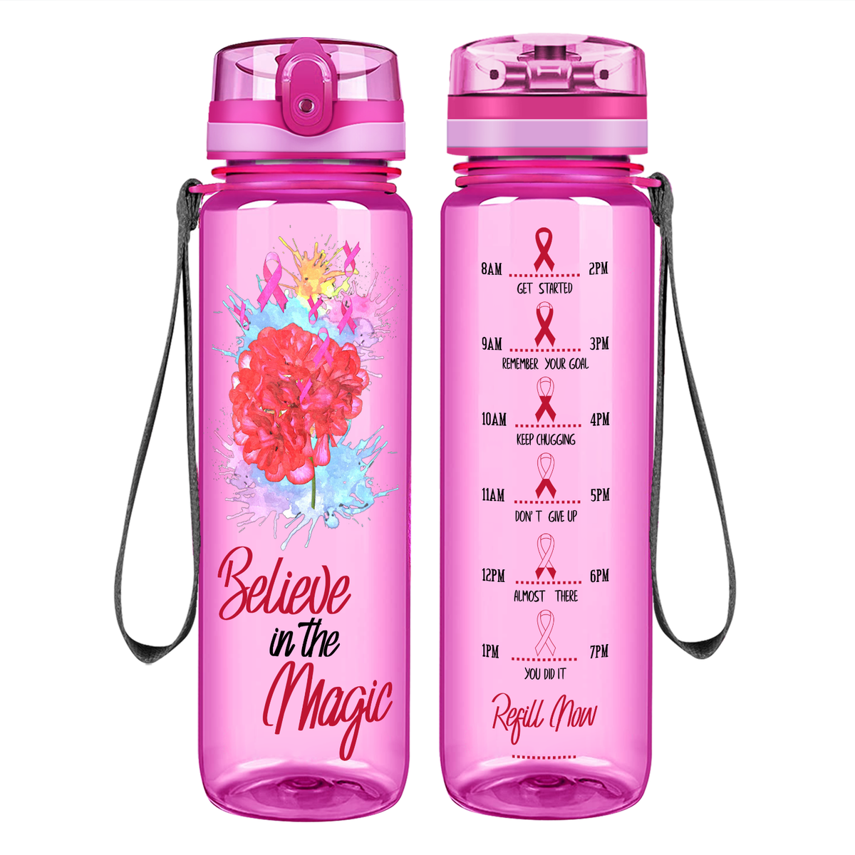 Believe in the Magic on 32 oz Motivational Tracking Water Bottle