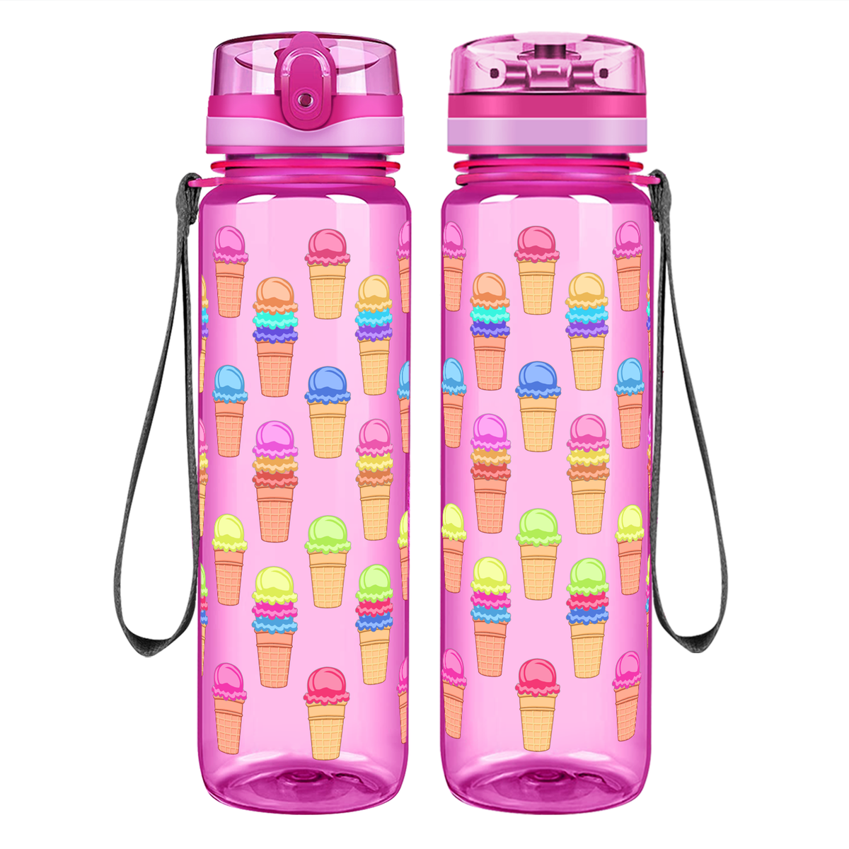 Colorful Ice Cream Cones on 32 oz Motivational Tracking Water Bottle
