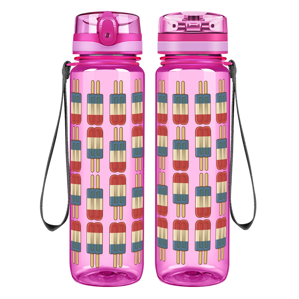 Red White Blue Popsicles on 32 oz Motivational Tracking Water Bottle