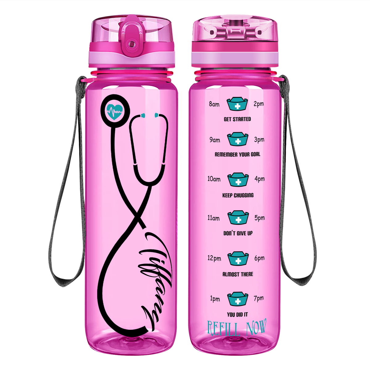 Personalized Nurse Stethoscope Seafoam on 32oz Motivational Tracking Water Bottle