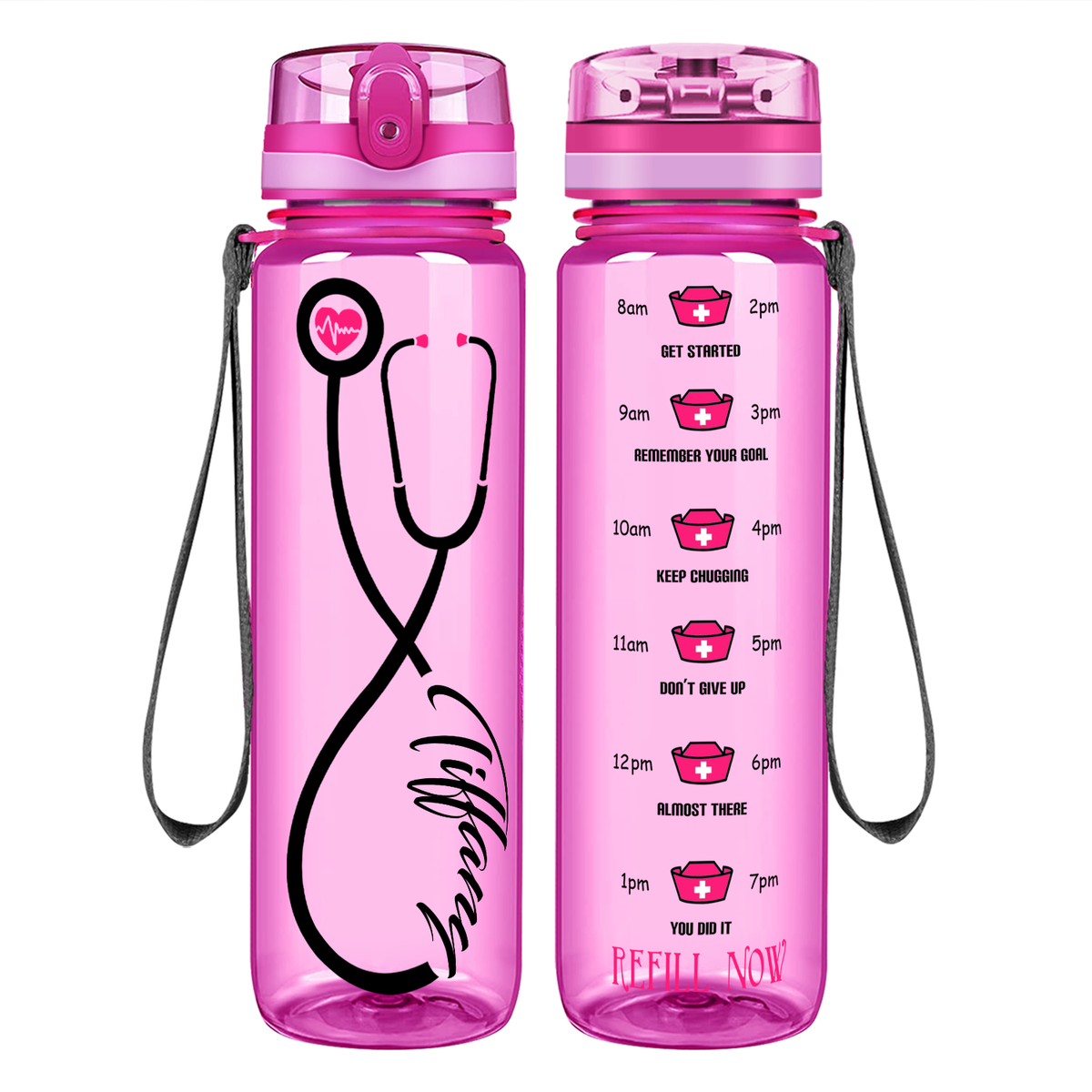 Personalized Nurse Stethoscope Pink on 32oz Water Bottle