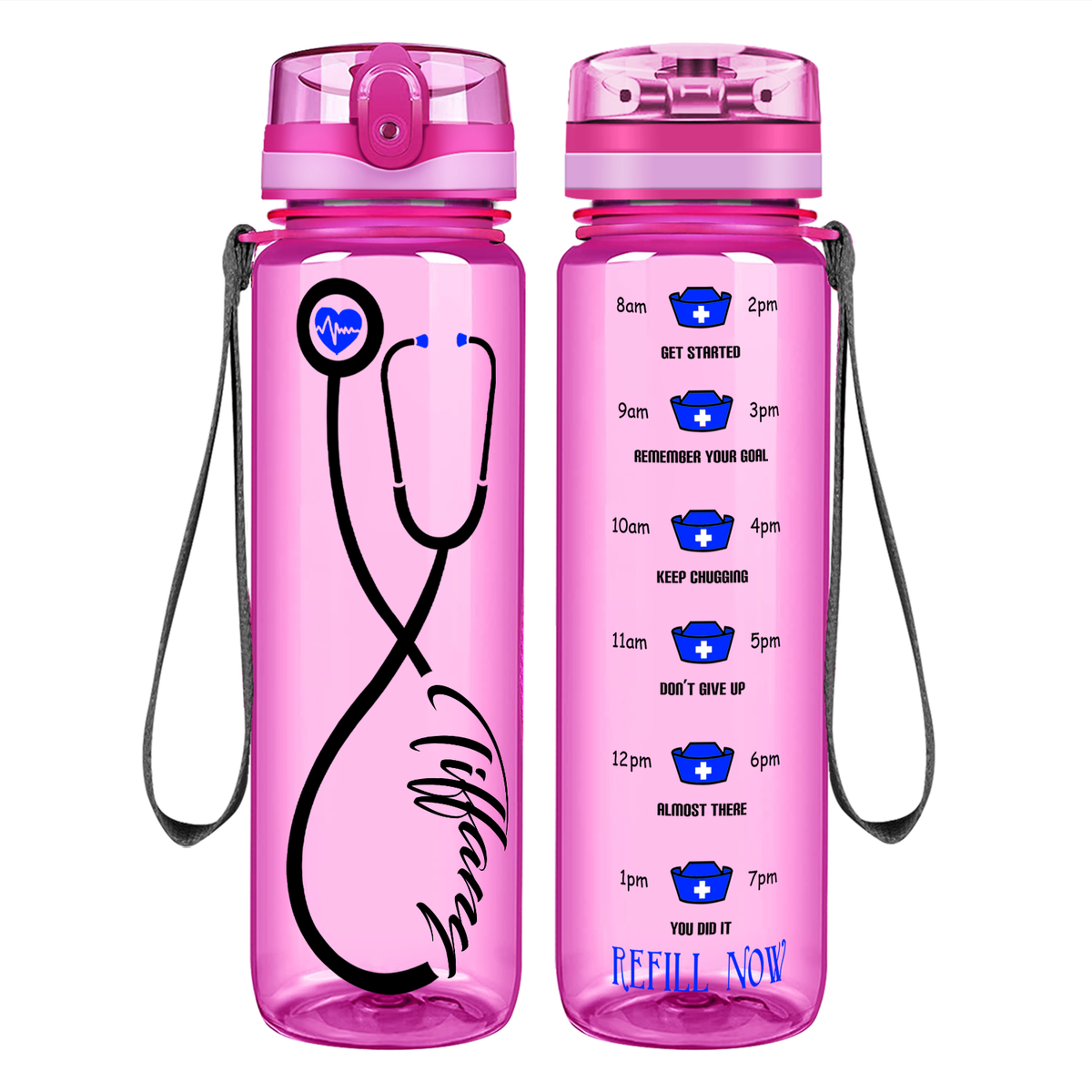 Personalized Nurse Stethoscope Blue on 32oz Motivational Tracking Water Bottle
