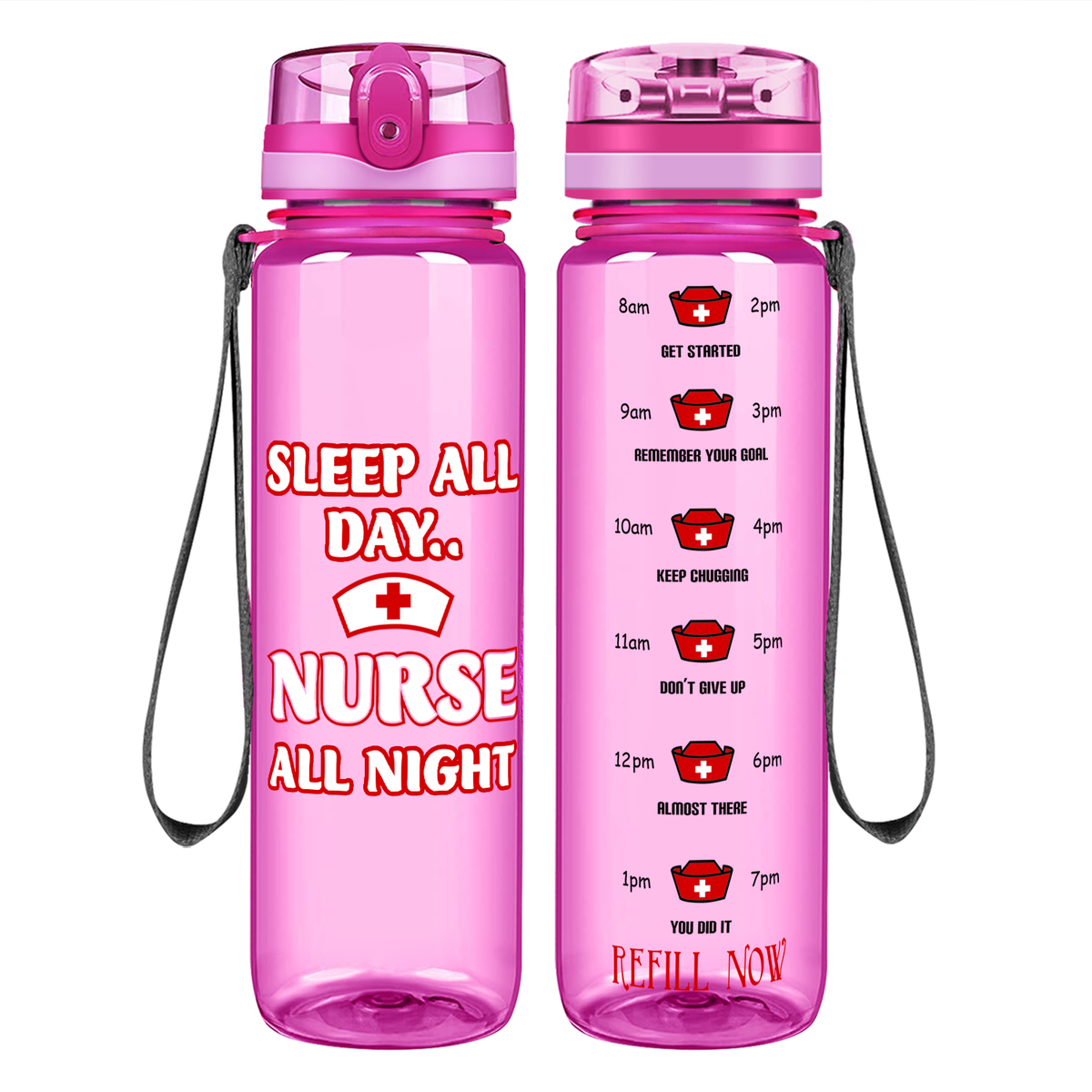 Sleep All Day Nurse All Night on 32oz Motivational Tracking Water Bottle