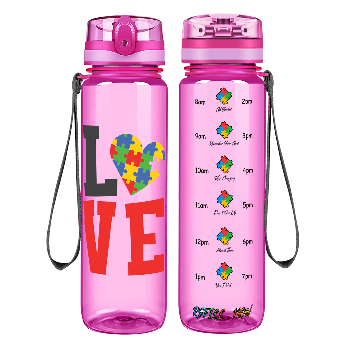 Autism Love on 32 oz Motivational Tracking Water Bottle