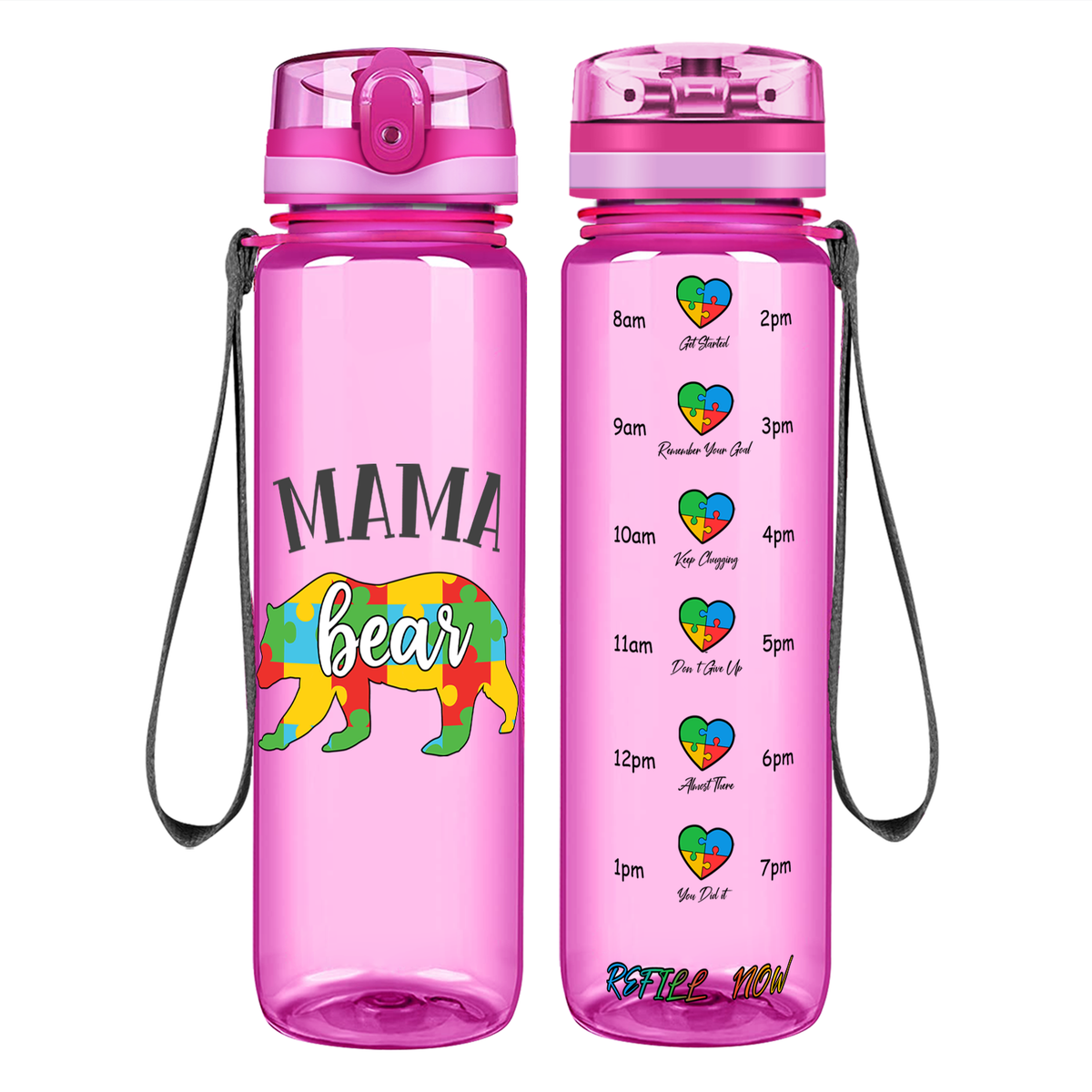 Autism Mama Bear on 32 oz Motivational Tracking Water Bottle