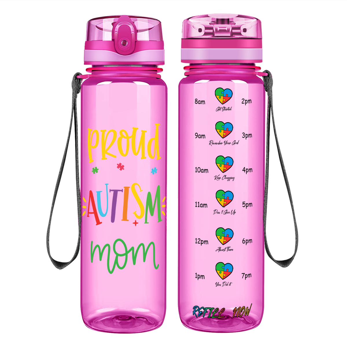Proud Autism Mom on 32 oz Motivational Tracking Water Bottle