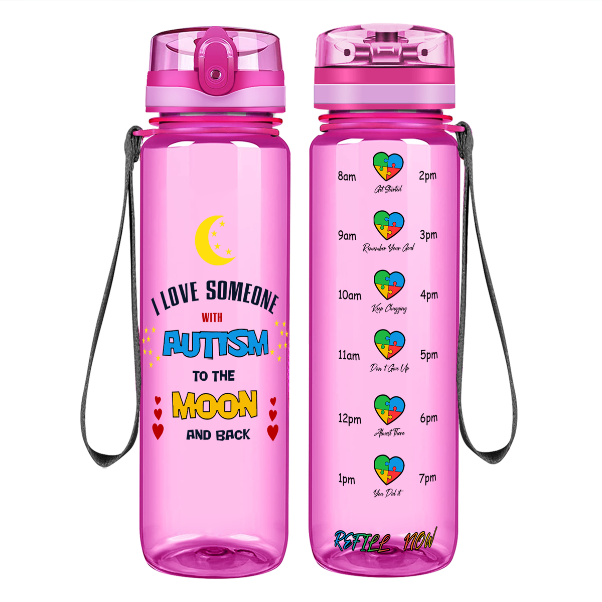 I Love Someone with Autism on 32 oz Motivational Tracking Water Bottle
