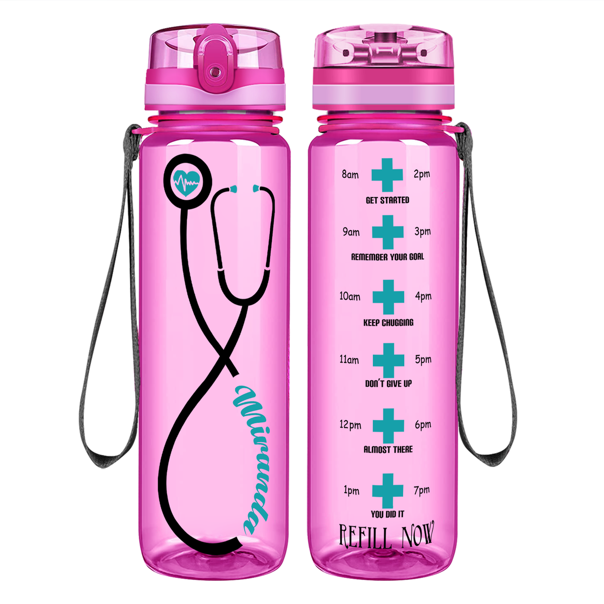Personalized Heartbeat Nurse Stethoscope on 32oz Motivational Tracking Water Bottle