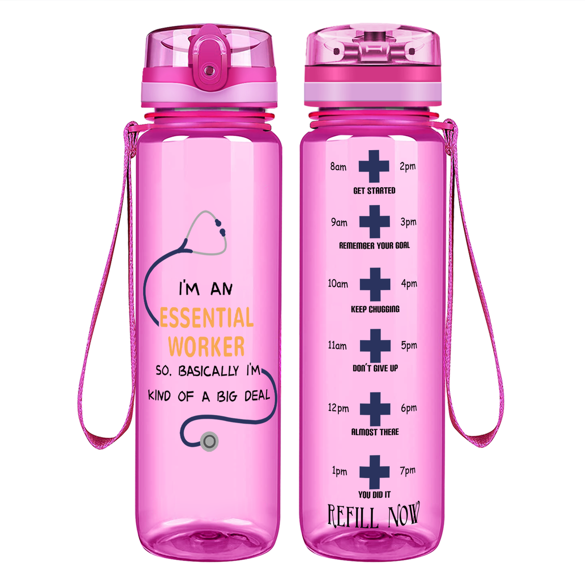 Essential Worker on 32oz Motivational Tracking Nurse Water Bottle