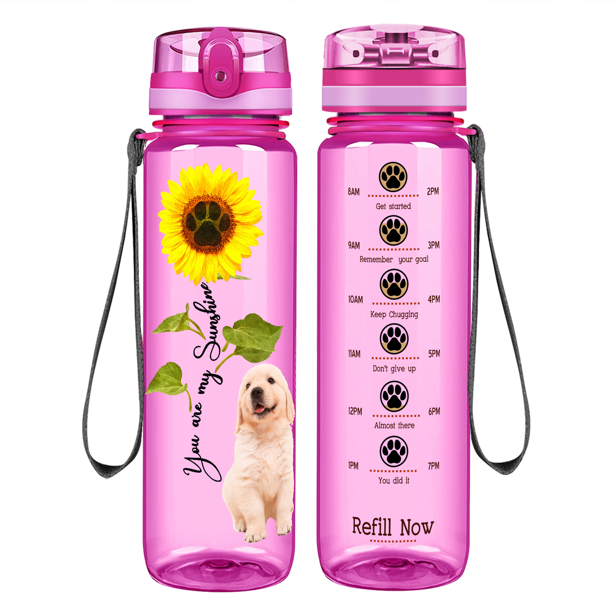 Golden Retriever You are my Sunshine on 32 oz Motivational Tracking Water Bottle