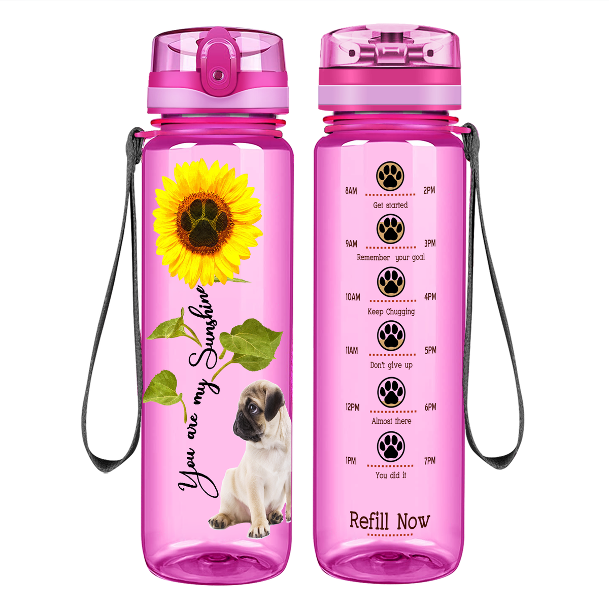Little Pug You are my Sunshine on 32 oz Motivational Tracking Water Bottle