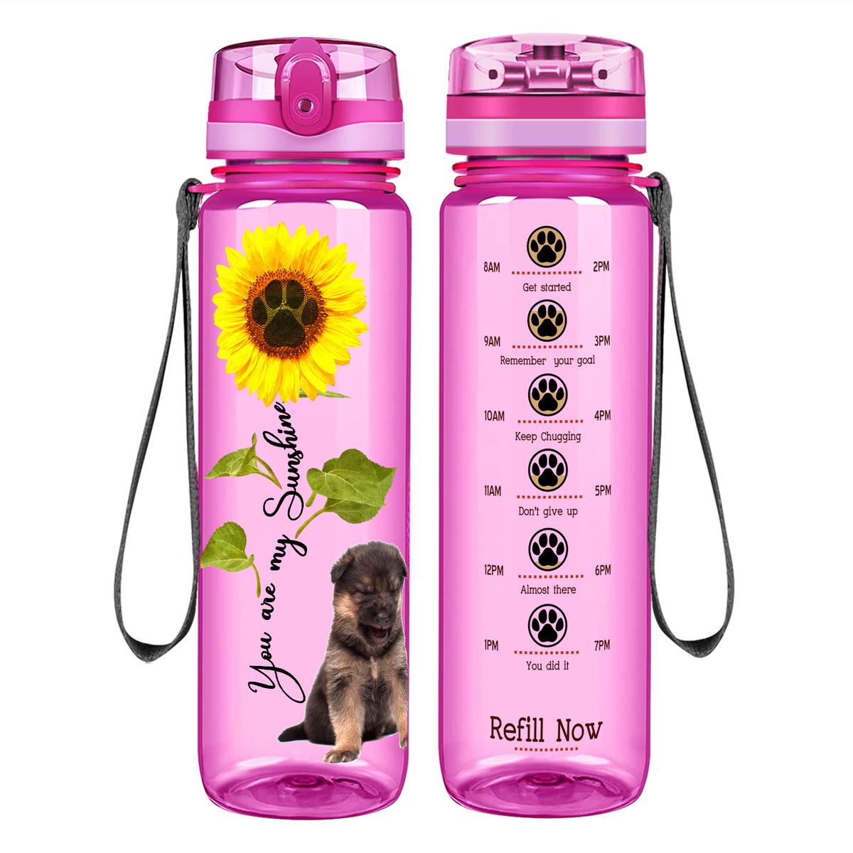 Shepherd Puppy You are my Sunshine on 32 oz Motivational Tracking Water Bottle