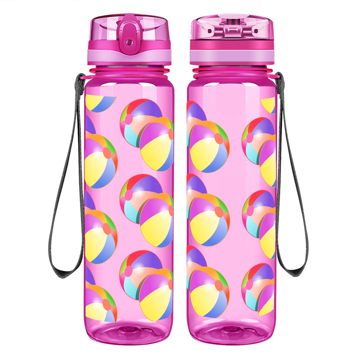 Beach Balls on 32 oz Motivational Tracking Water Bottle