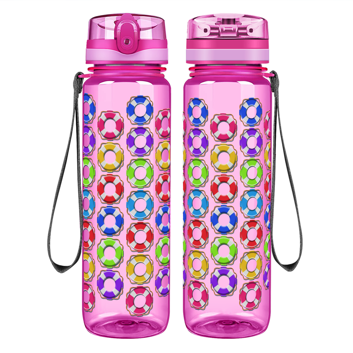 Colorful Life Savers on 32 oz Motivational Tracking Water Bottle