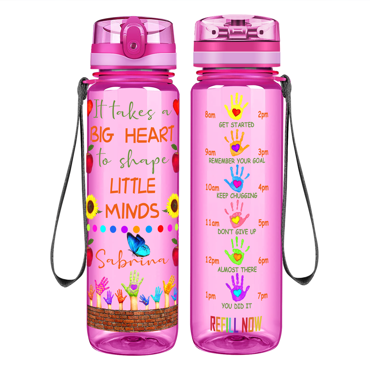 Personalized It Takes a Big Heart on 32 oz Motivational Tracking Water Bottle
