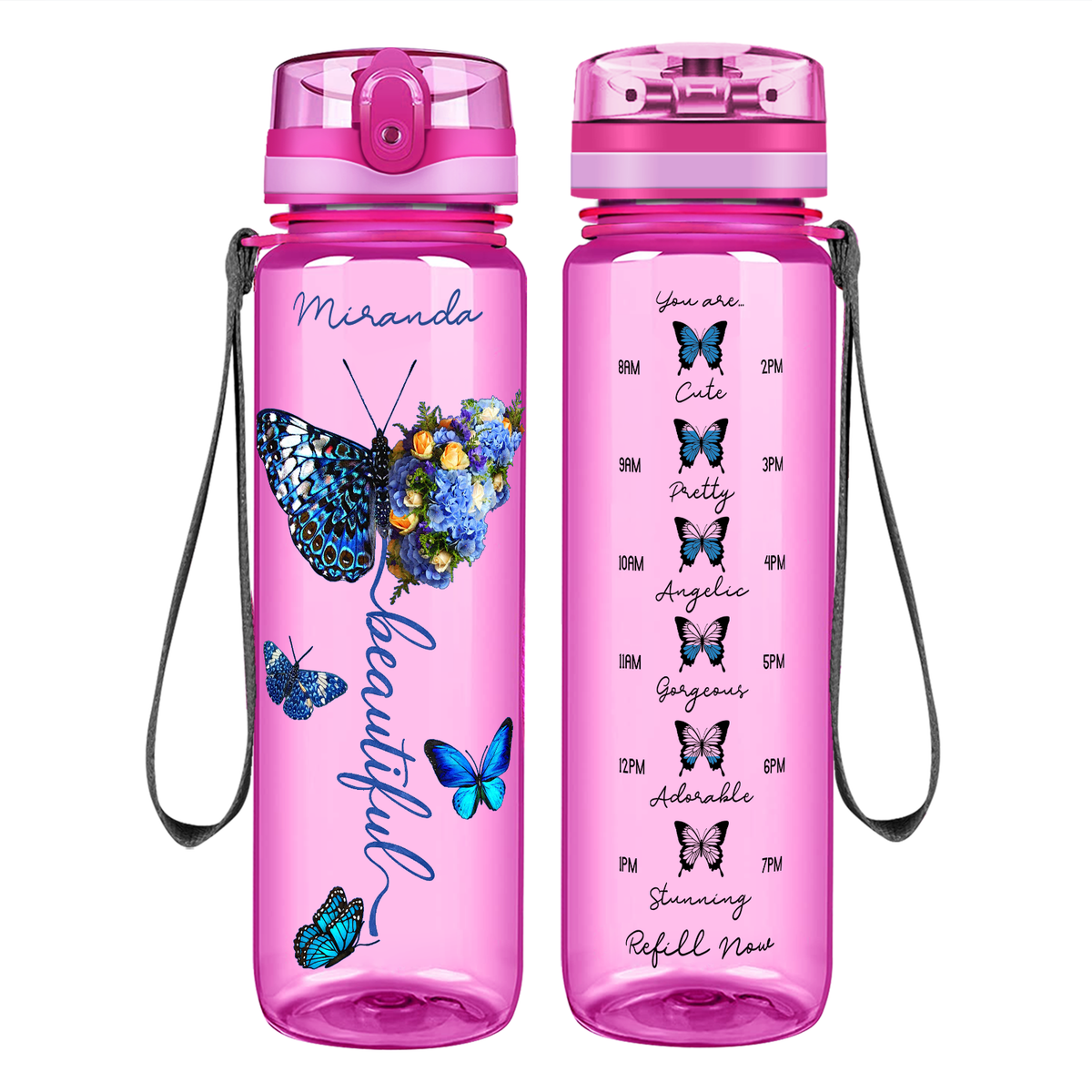 Personalized Beautiful Butterflies on 32 oz Motivational Tracking Water Bottle