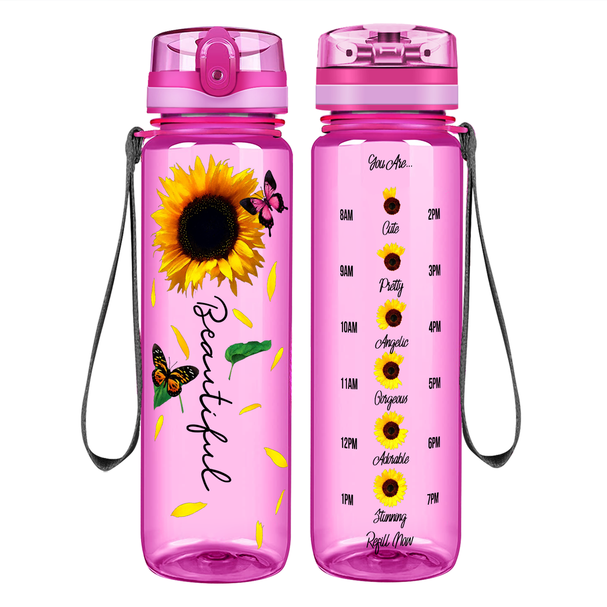 Beautiful Sunflowers on 32 oz Motivational Tracking Water Bottle