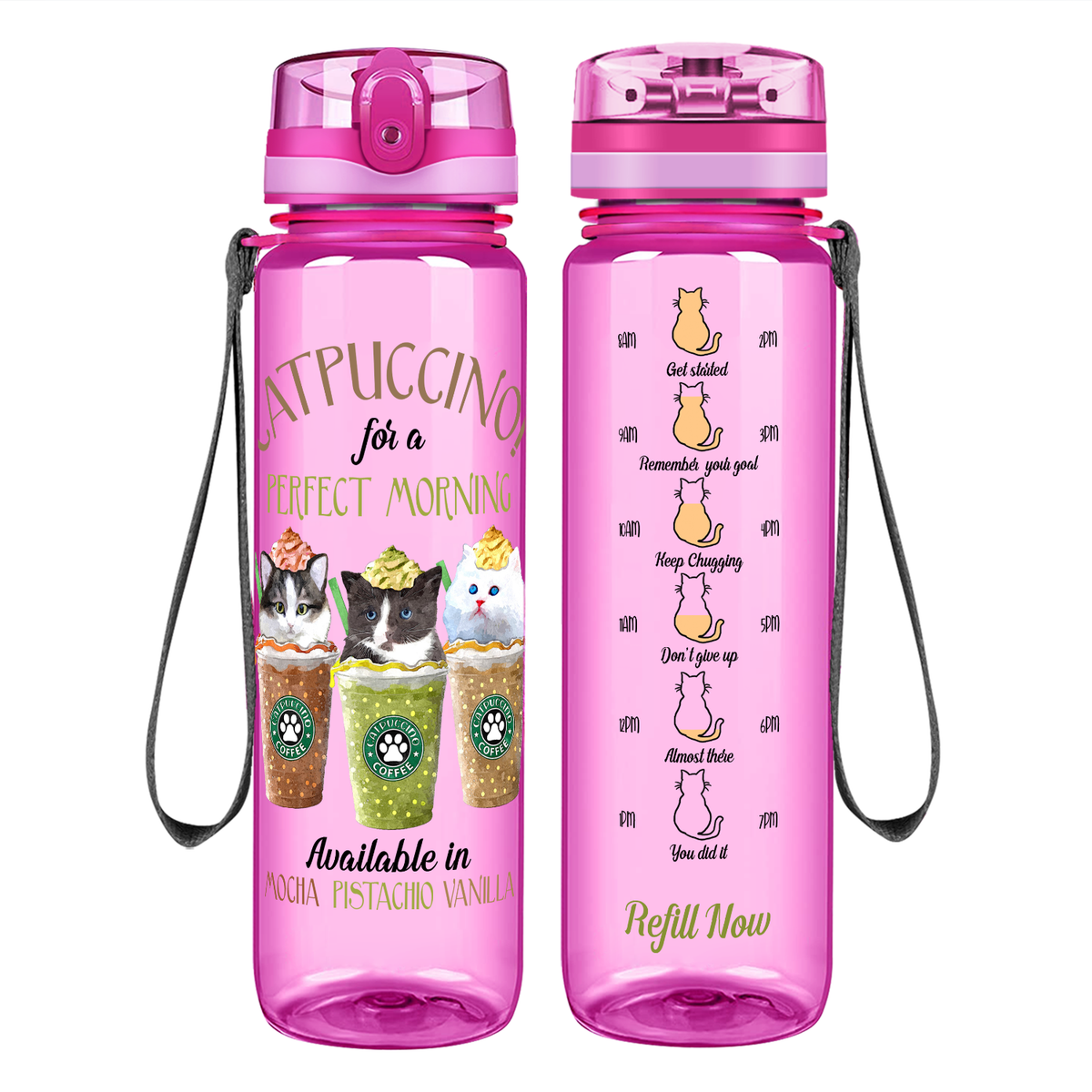 Catpuccino Perfect Morning on 32 oz Motivational Tracking Cat Water Bottle
