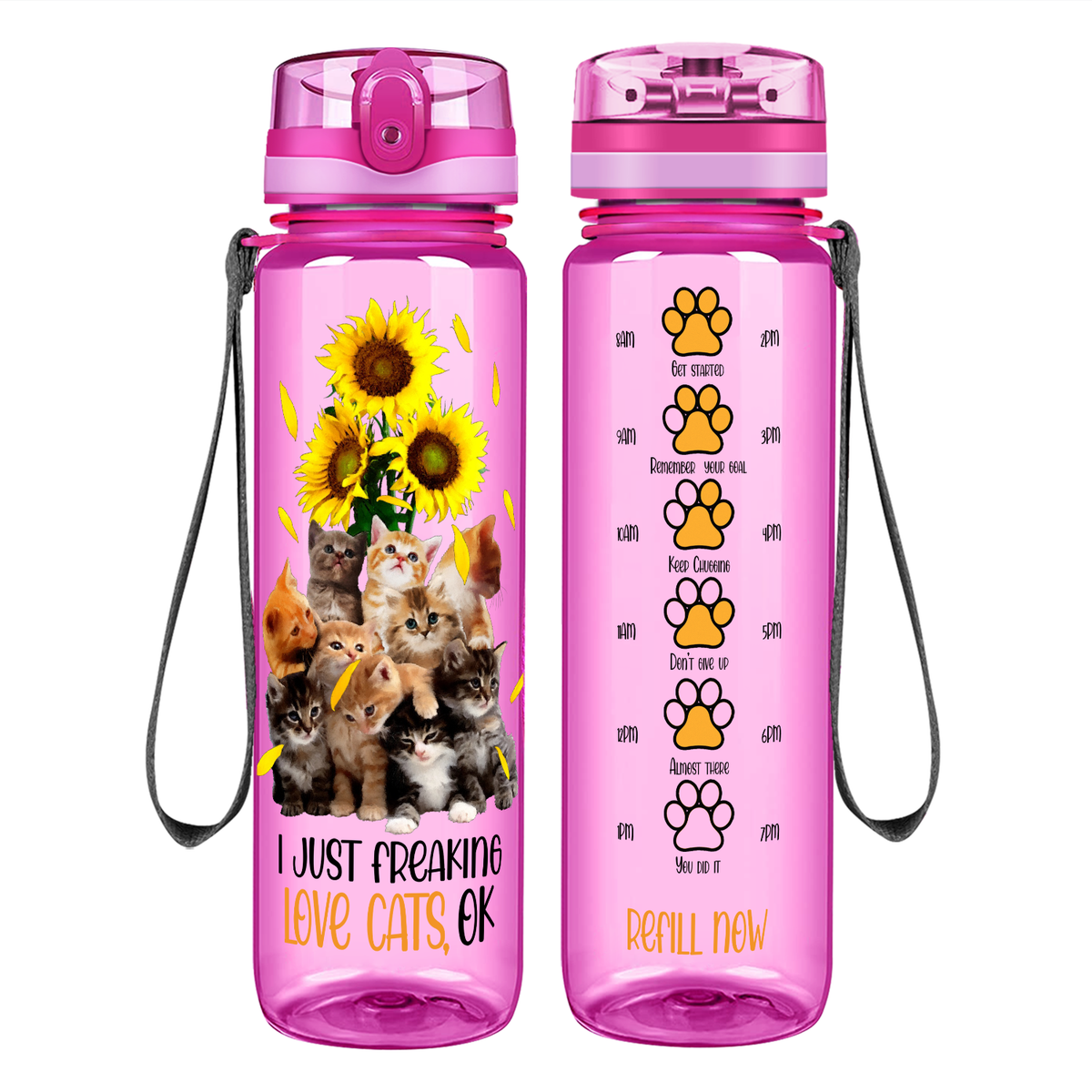 I Just Freaking Love Cats on 32 oz Motivational Tracking Water Bottle