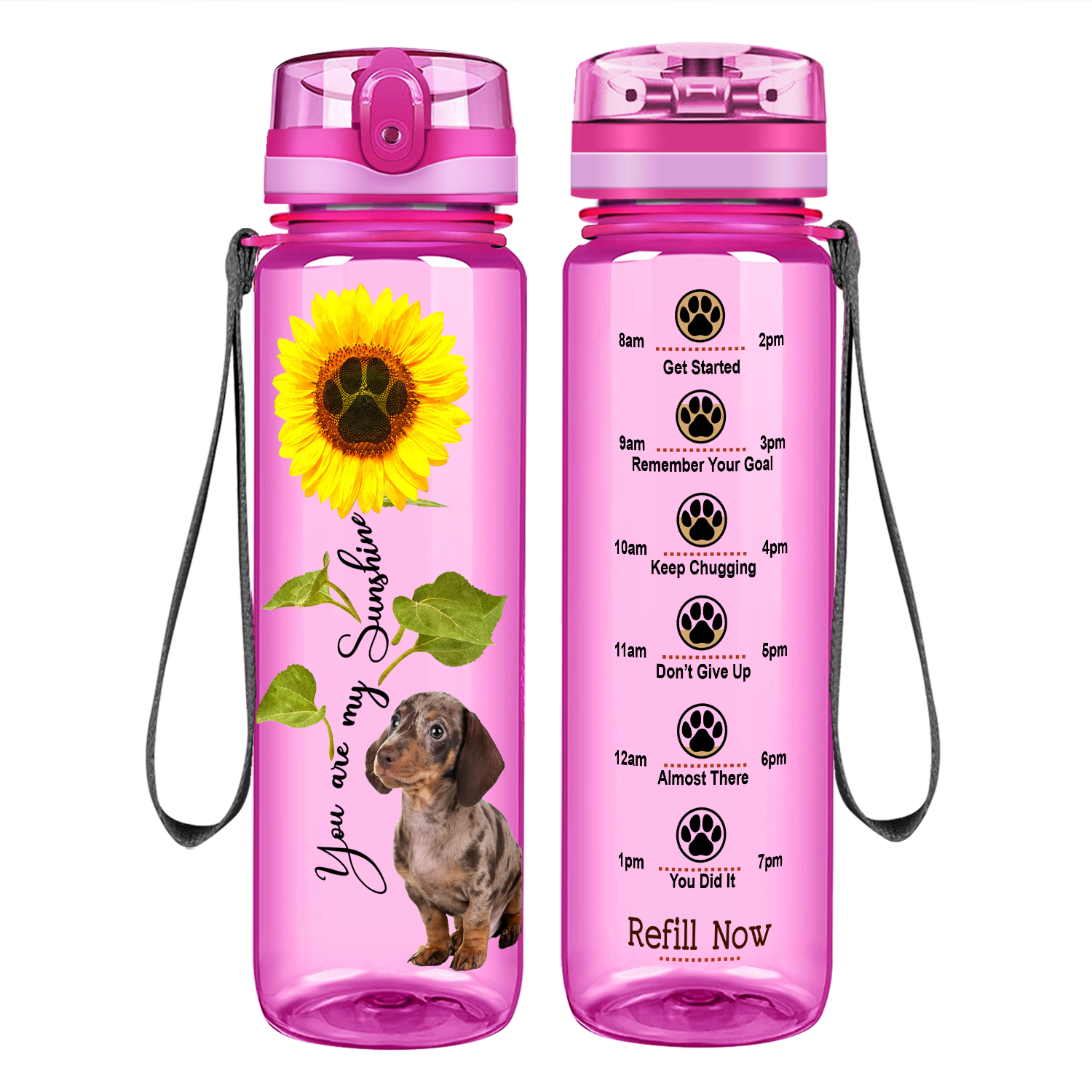 You are my Sunshine Dapple Dachshund Puppy on 32 oz Motivational Tracking Water Bottle