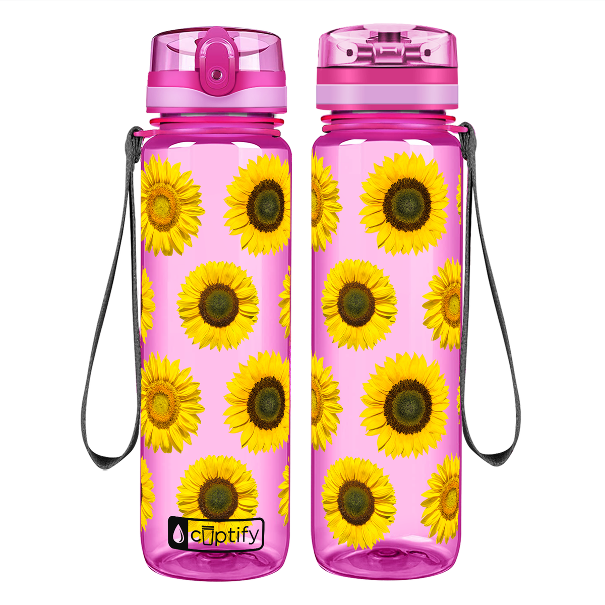 Sunflowers Galore on 32 oz Motivational Tracking Water Bottle